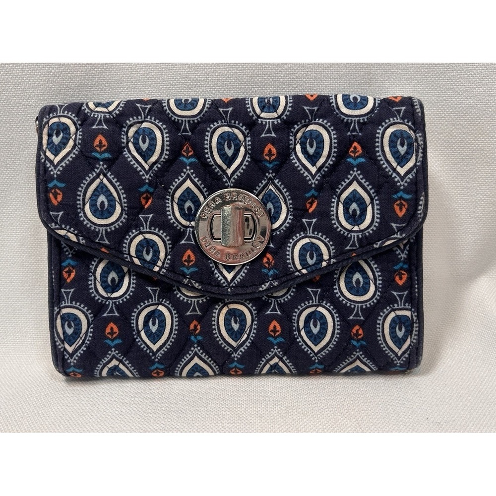 Vera Bradley Wallet Marrakesh Pattern Turn Lock Closure Blue Small